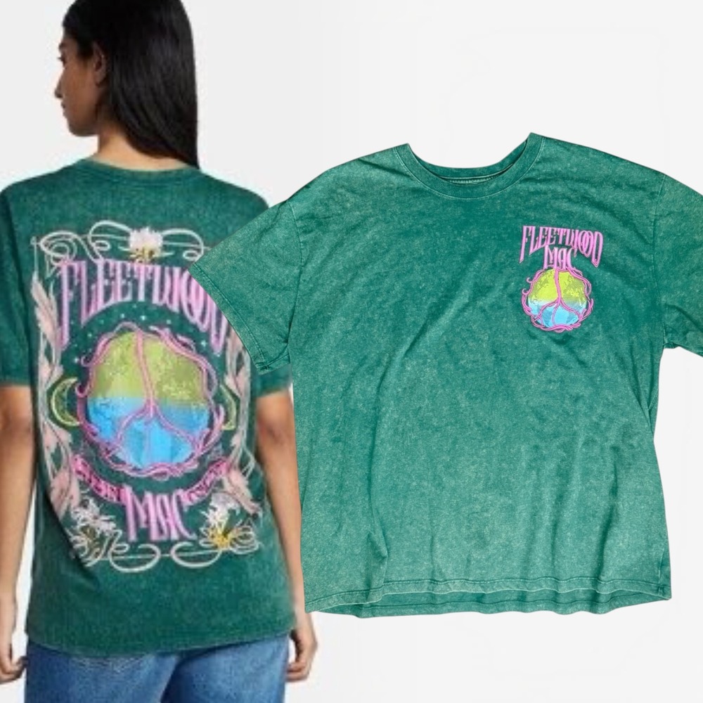 Fleetwood Mac T-Shirt Peace Sign Earth Graphic Green XXL